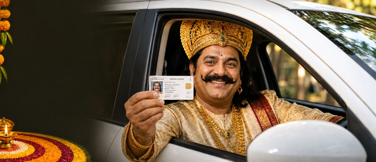 Maveli holding an Indian driving licence beside an iTurn learner car